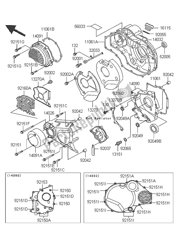 All parts for the Engine Cover of the Kawasaki ZRX 1200R 2005