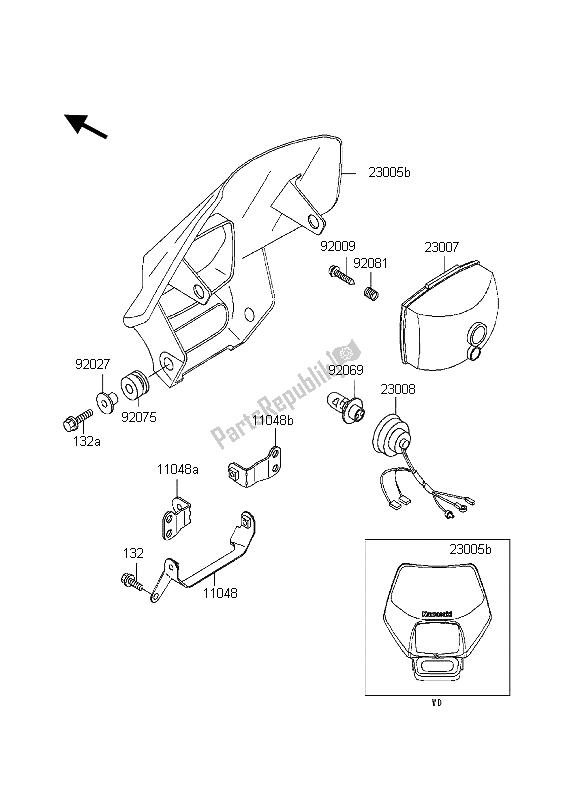 All parts for the Headlight of the Kawasaki KDX 200 1998