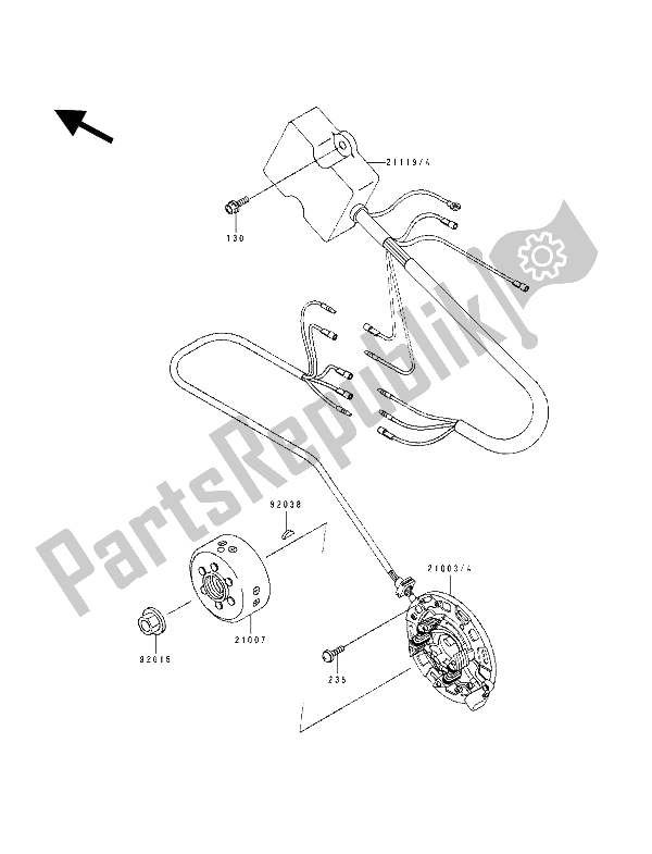 All parts for the Generator of the Kawasaki KX 250 1991