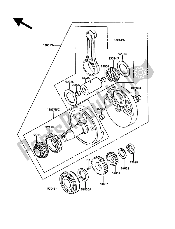 Tutte le parti per il Albero A Gomiti del Kawasaki KLR 650 1987