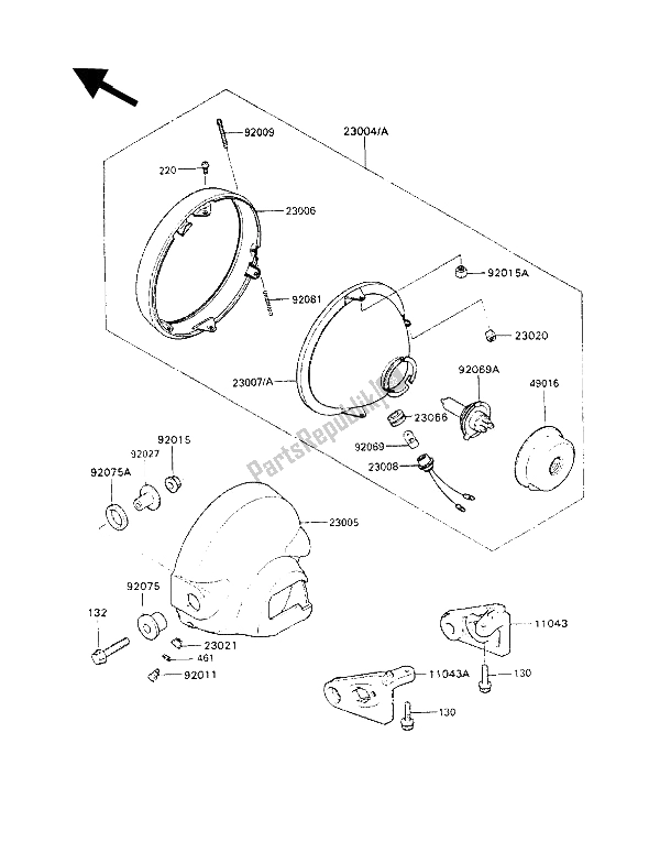 All parts for the Head Lamp of the Kawasaki VN 750 Twin 1993