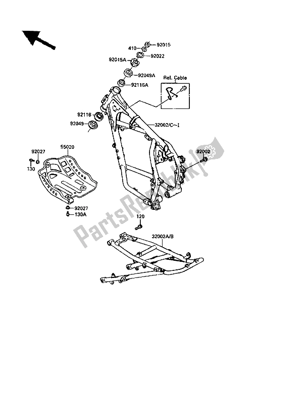 Alle onderdelen voor de Kader van de Kawasaki KLR 650 1987