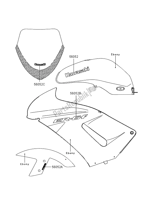 All parts for the Decals (ebony) of the Kawasaki ER 6F ABS 650 2006