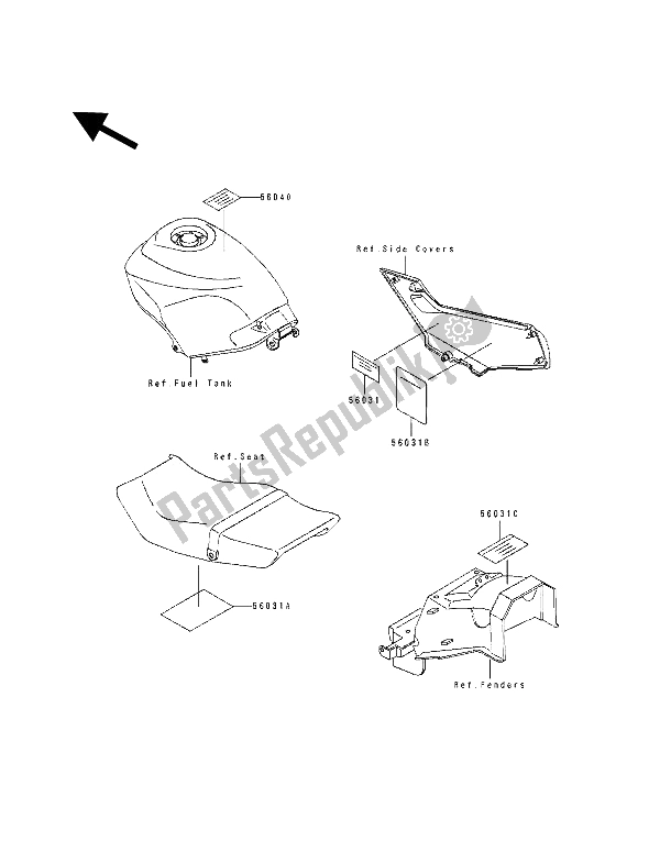 All parts for the Labels of the Kawasaki GPX 250R 1992