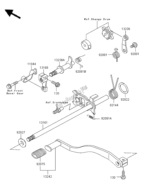 All parts for the Gear Change Mechanism of the Kawasaki KLF 300 2003