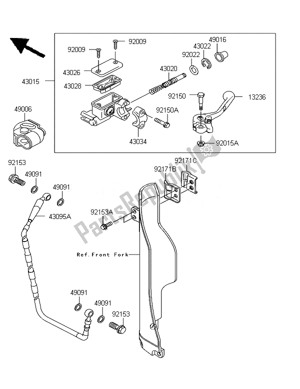 All parts for the Front Master Cylinder of the Kawasaki KX 250 2007