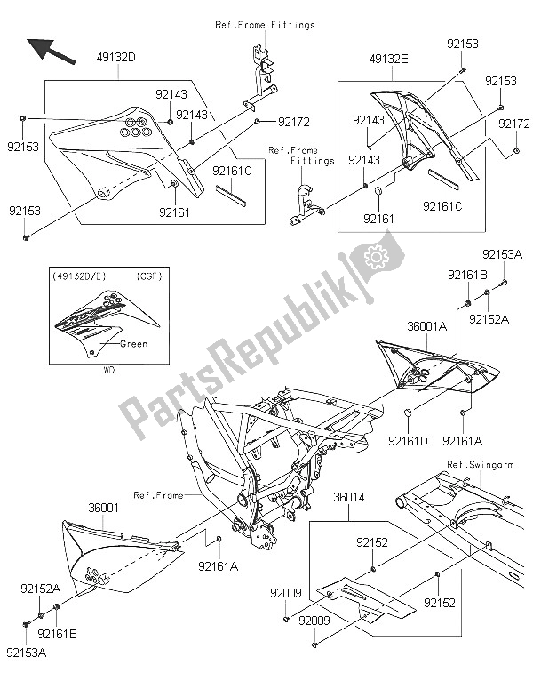 Toutes les pièces pour le Couvercles Latéraux Et Couvre Chaîne du Kawasaki KLX 125 2016