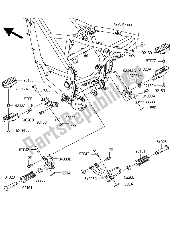 All parts for the Footrests of the Kawasaki D Tracker 125 2010