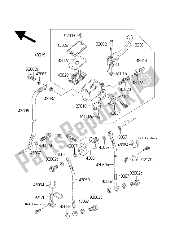 All parts for the Front Master Cylinder of the Kawasaki ZRX 1200 2001