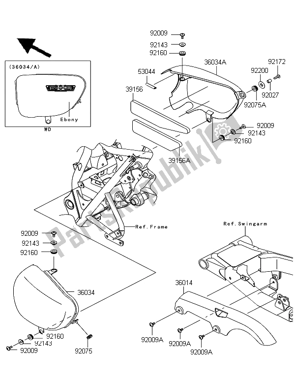 All parts for the Side Covers & Chain Cover (main Body Color: Ebony (h8) of the Kawasaki W 800 2012