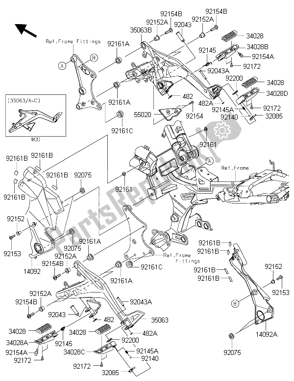 Alle onderdelen voor de Voetsteunen van de Kawasaki ER 6N 650 2015