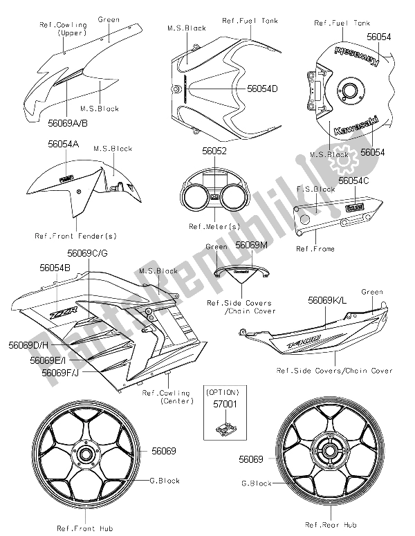 All parts for the Decals (green) of the Kawasaki ZZR 1400 ABS 2015