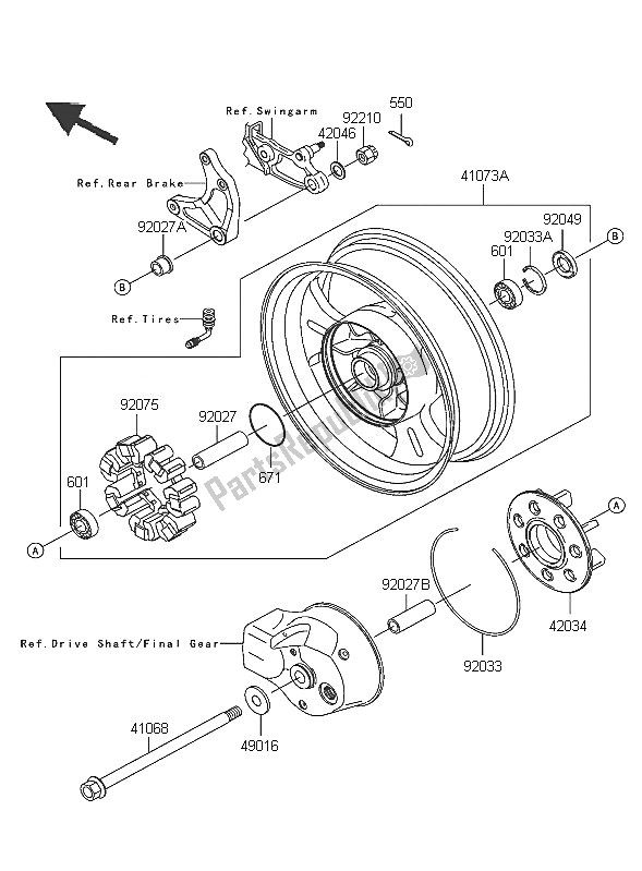 All parts for the Rear Hub of the Kawasaki VN 1600 Mean Streak 2005