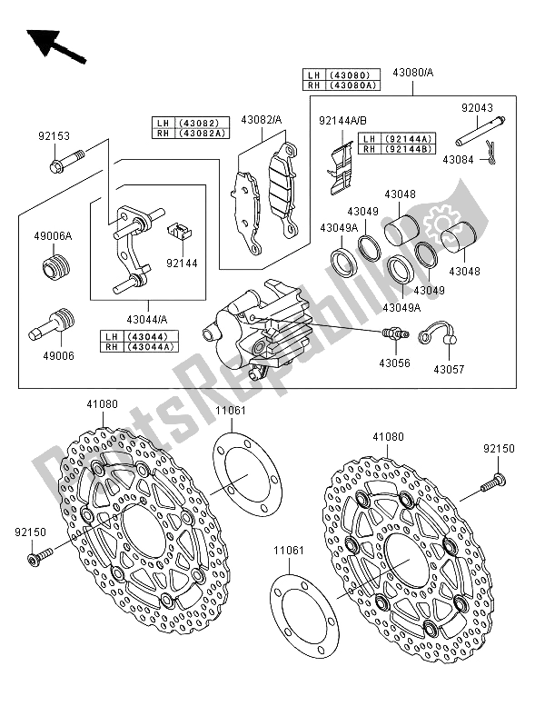 Alle onderdelen voor de Voor Rem van de Kawasaki ER 6F 650 2006