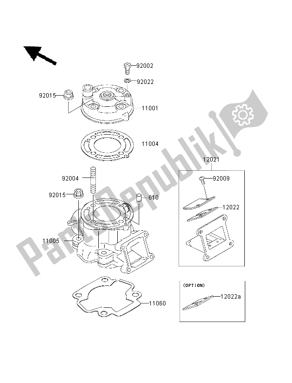Alle onderdelen voor de Cilinderkop & Cilinder van de Kawasaki KX 65 2001