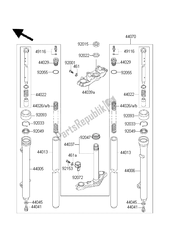 All parts for the Front Fork of the Kawasaki KX 60 2003