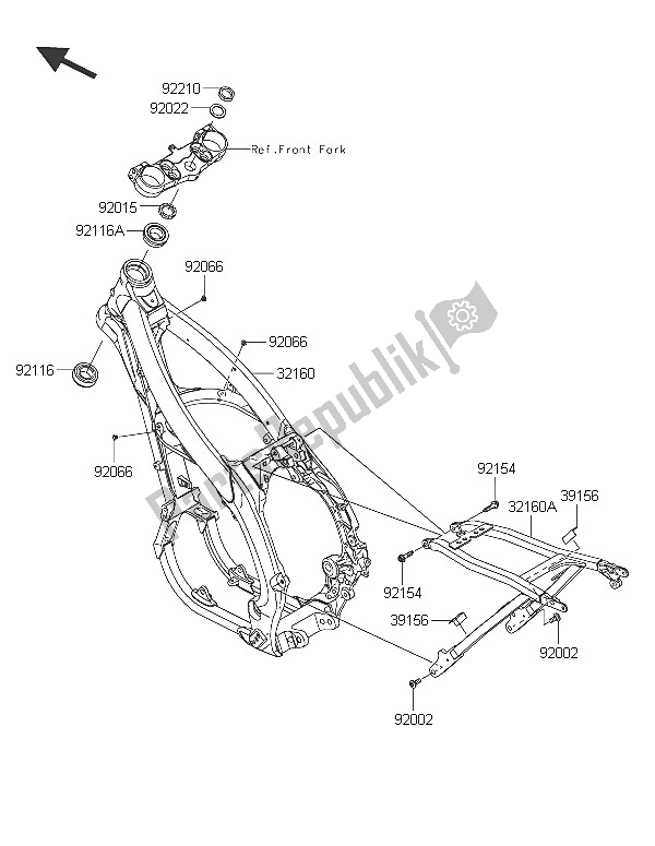 All parts for the Frame of the Kawasaki KX 450F 2016