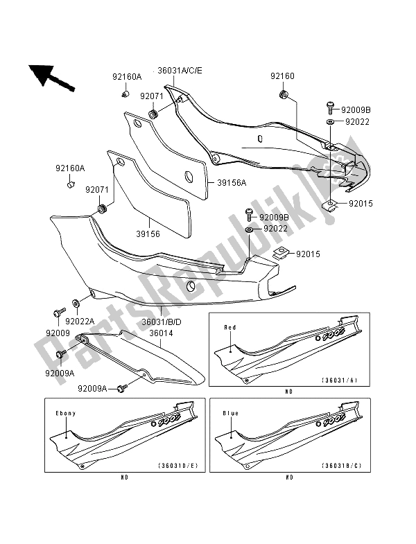 Tutte le parti per il Coperture Laterali E Copertura A Catena del Kawasaki GPZ 500S 1996