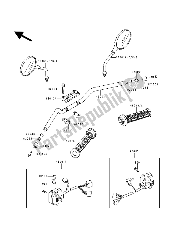 Tutte le parti per il Manubrio del Kawasaki Zephyr 1100 1992