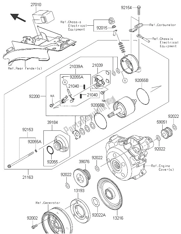 All parts for the Starter Motor of the Kawasaki D Tracker 150 2016