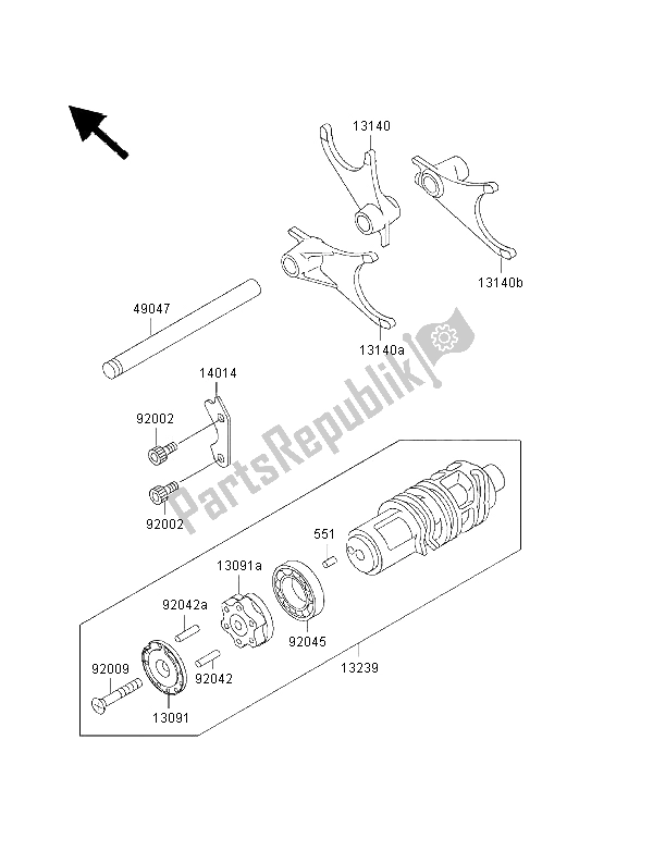 All parts for the Gear Change Drum & Shift Fork of the Kawasaki ZRX 1100 2000