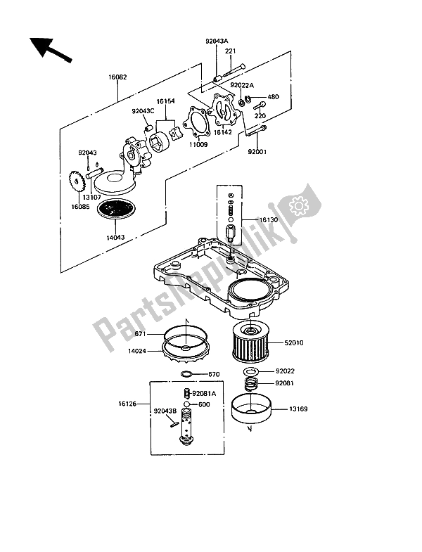 Alle onderdelen voor de Oliepomp van de Kawasaki GT 550 1989
