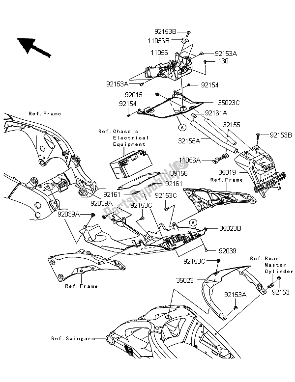 All parts for the Rear Fender of the Kawasaki Ninja ZX 10R ABS 1000 2012