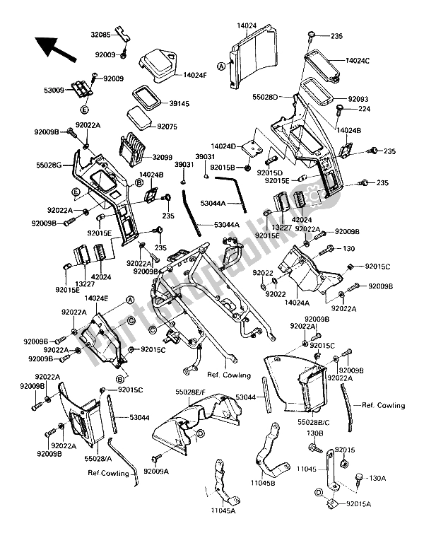 Alle onderdelen voor de Motorkap Zakt van de Kawasaki Voyager XII 1200 1991