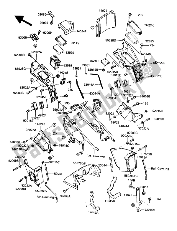 All parts for the Cowling Lowers of the Kawasaki Voyager XII 1200 1991