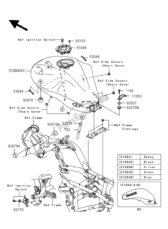 Alle onderdelen voor de Benzinetank van de Kawasaki ER 6F 650 2008