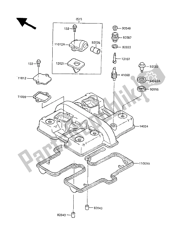 All parts for the Cylinder Head Cover of the Kawasaki LTD 450 1986