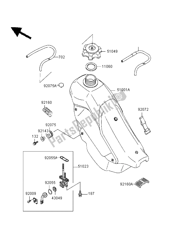 Alle onderdelen voor de Benzinetank van de Kawasaki KDX 200 1995