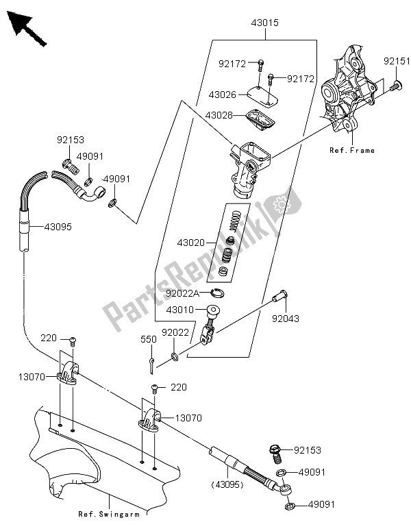 Toutes les pièces pour le Maître-cylindre Arrière du Kawasaki KX 250F 2009