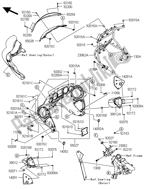 All parts for the Cowling (inner) of the Kawasaki VN 1700 Voyager Custom ABS 2014