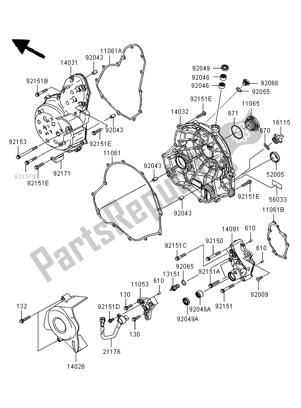 All parts for the Engine Cover of the Kawasaki ER 6N 650 2007