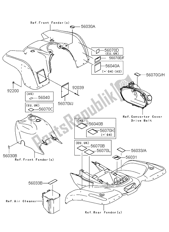 Todas las partes para Etiquetas de Kawasaki KVF 360 2004