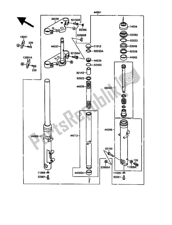 Tutte le parti per il Forcella Anteriore del Kawasaki VN 15 1500 1991