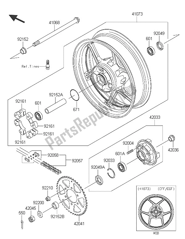 All parts for the Rear Hub of the Kawasaki ER 6N 650 2016