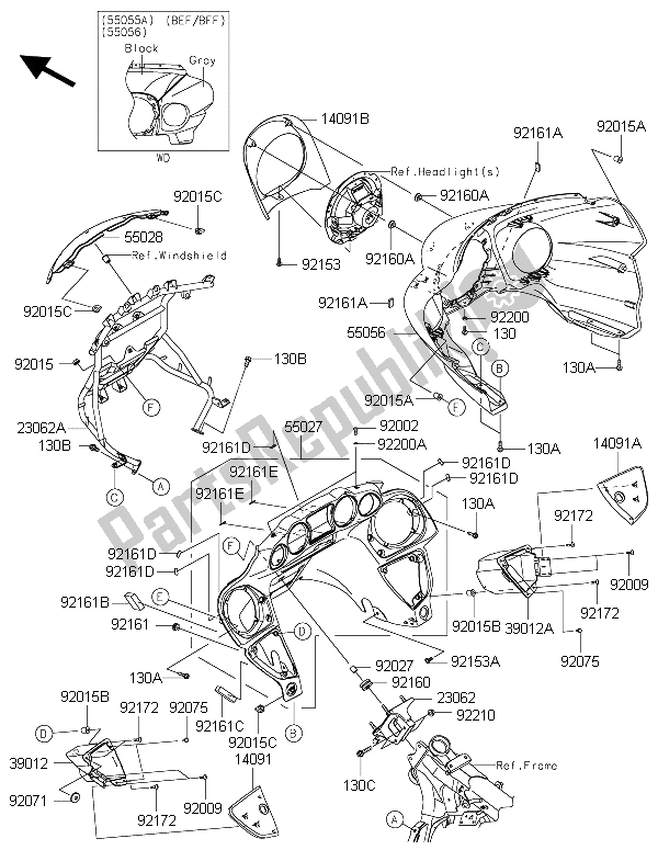 All parts for the Cowling of the Kawasaki Vulcan 1700 Voyager ABS 2015