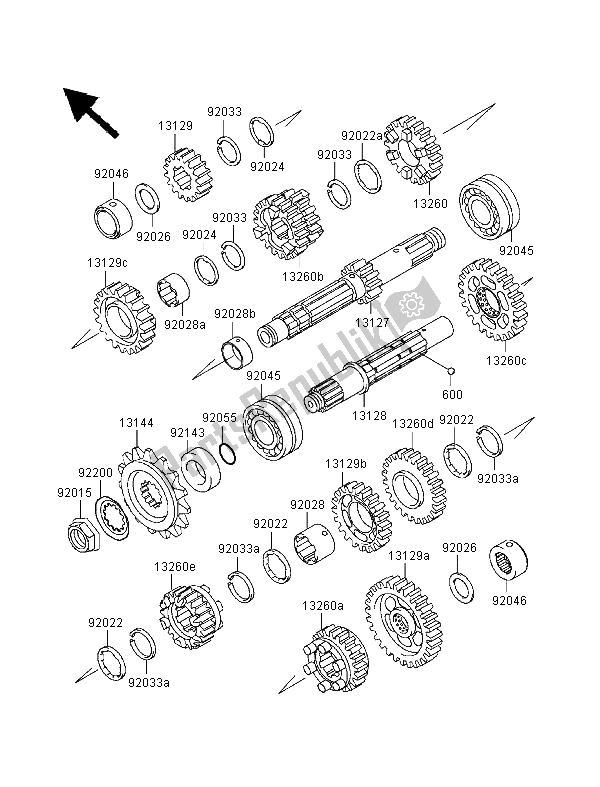 All parts for the Transmission of the Kawasaki ER 500 1999