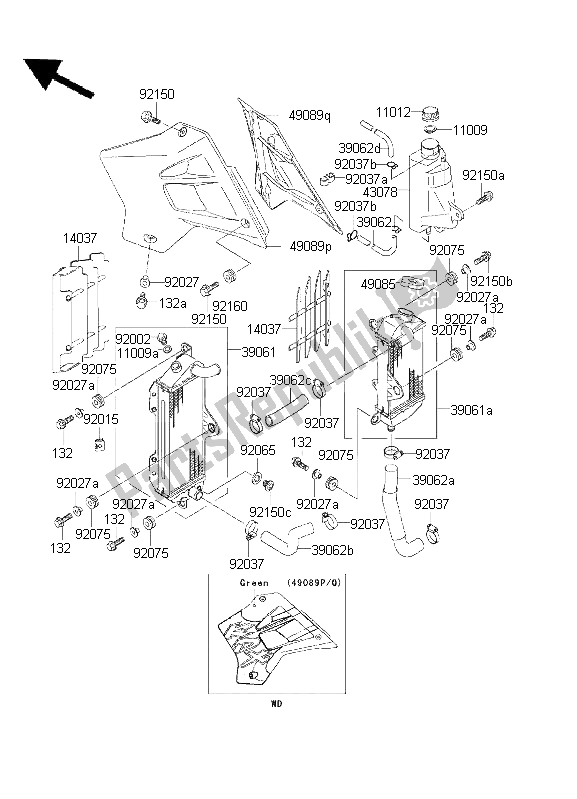 Alle onderdelen voor de Radiator van de Kawasaki KDX 200 2001
