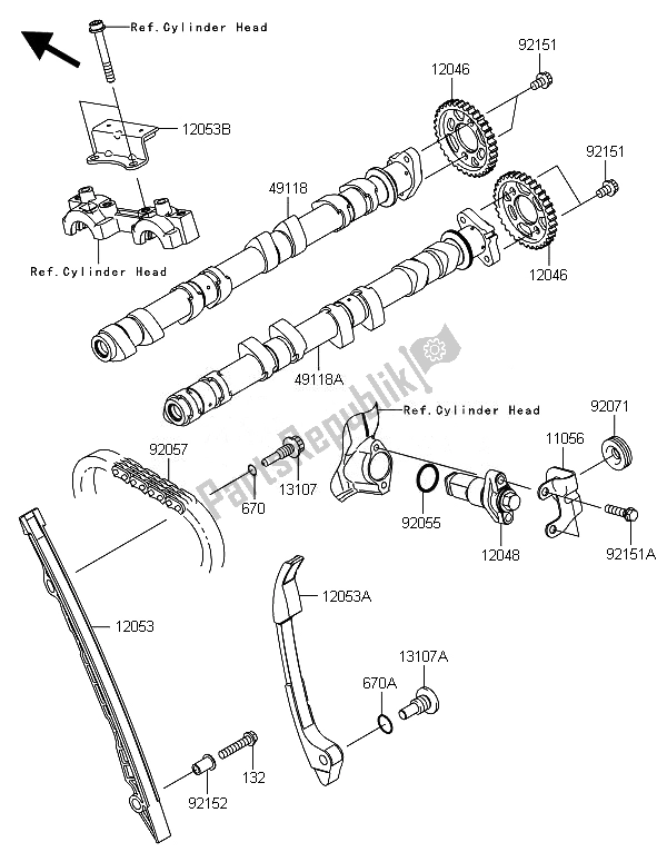 Alle onderdelen voor de Nokkenas (sen) En Spanner van de Kawasaki ZX 1000 SX ABS 2014