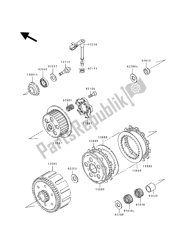 All parts for the Clutch of the Kawasaki KX 125 1990
