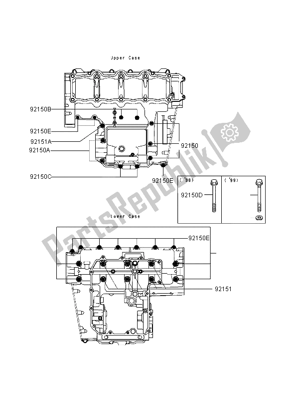 Todas las partes para Patrón De Perno Del Cárter de Kawasaki Ninja ZX 9R 900 1998