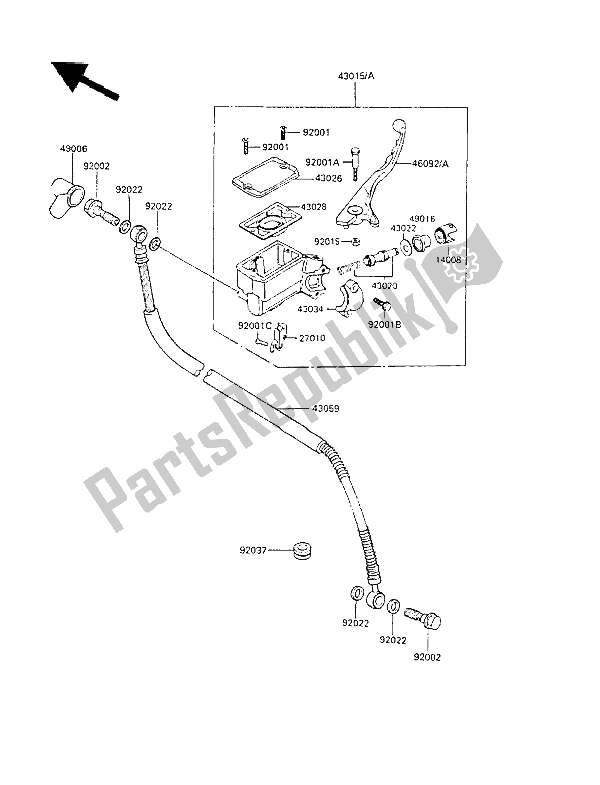 All parts for the Front Master Cylinder of the Kawasaki LTD 450 1987