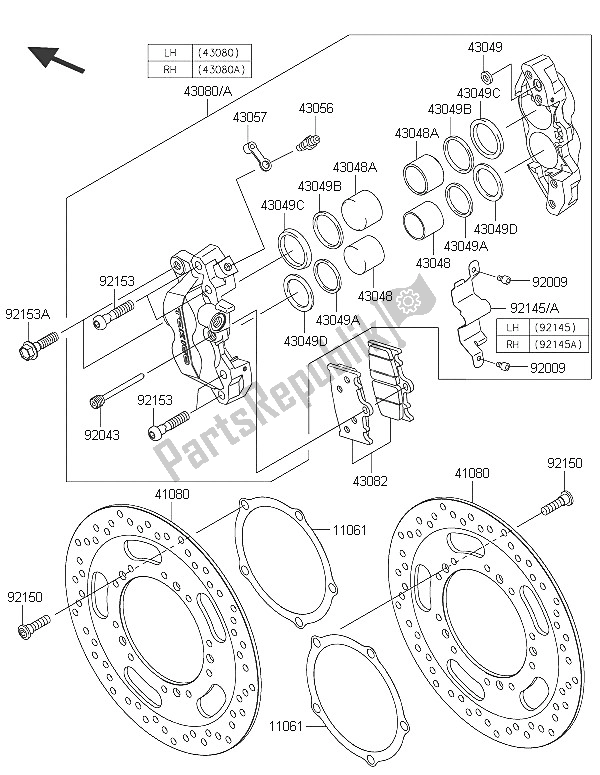 All parts for the Front Brake of the Kawasaki Vulcan 1700 Voyager ABS 2016