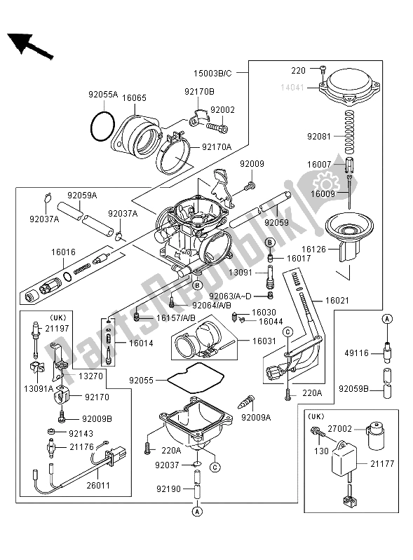 Toutes les pièces pour le Carburateur du Kawasaki KLF 300 2003