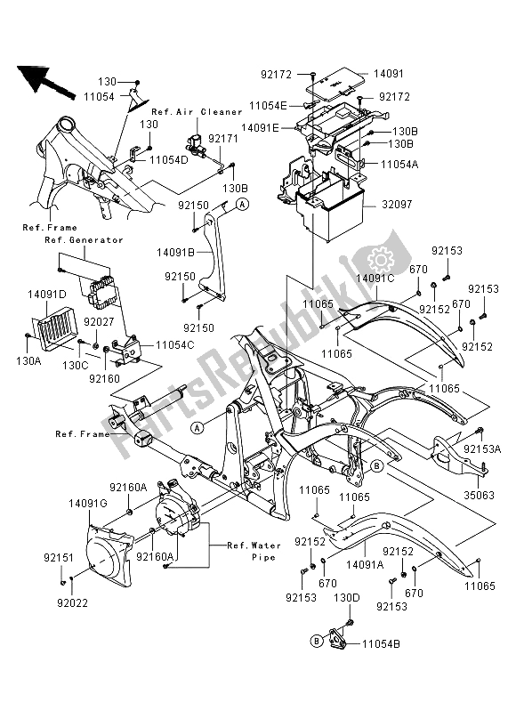 Alle onderdelen voor de Frame Hulpstukken van de Kawasaki VN 900 Classic 2006