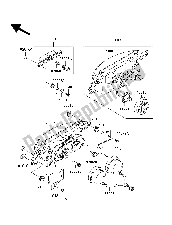 Todas las partes para Faro de Kawasaki Ninja ZX 9R 900 1996