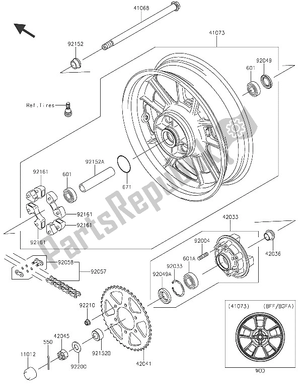 All parts for the Rear Hub of the Kawasaki Vulcan S ABS 650 2016